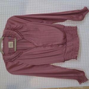 ❤️ ELIE ELIE TAHARI SATIN SMOCKED TOP / BLOUSE, SMALL ROSE COLOR